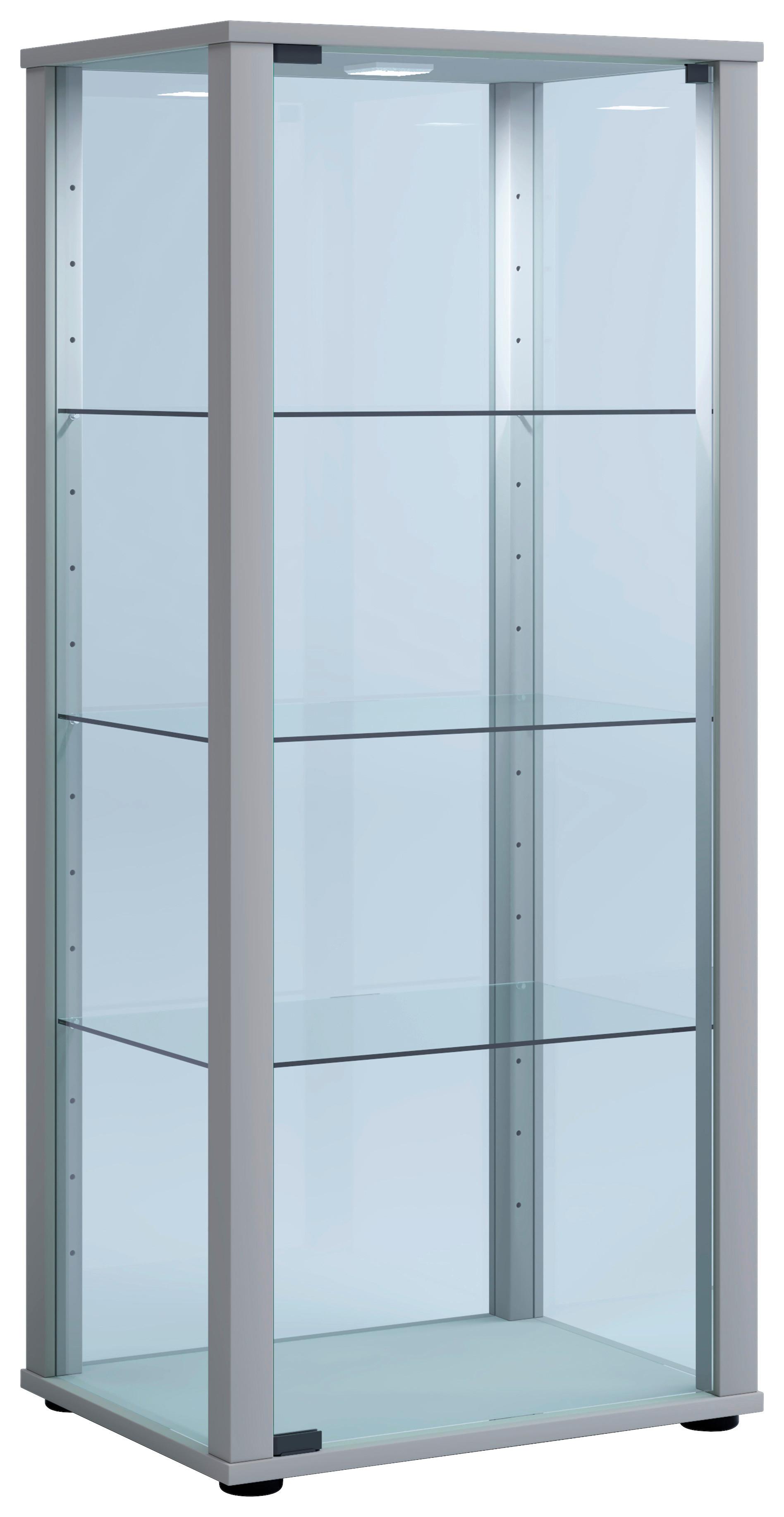 Vitrine Kavisa B: 50 cm Silberfarben - Silberfarben/Schwarz, MODERN, Glas/Holzwerkstoff (50/114,5/38cm) - MID.YOU