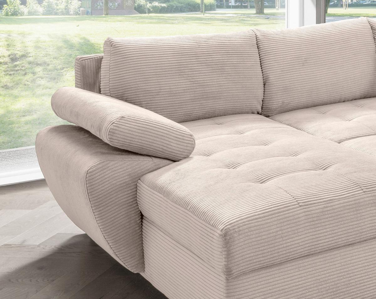 Wohnlandschaft Terana mit Schlaffunktion, Beige - Chromfarben/Beige, KONVENTIONELL, Textil (157/305/219cm) - P & B