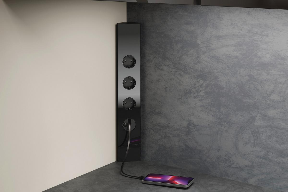 Steckdosenelement Power Eck - Schwarz, MODERN, Glas/Metall (7,5/46/5,7cm)