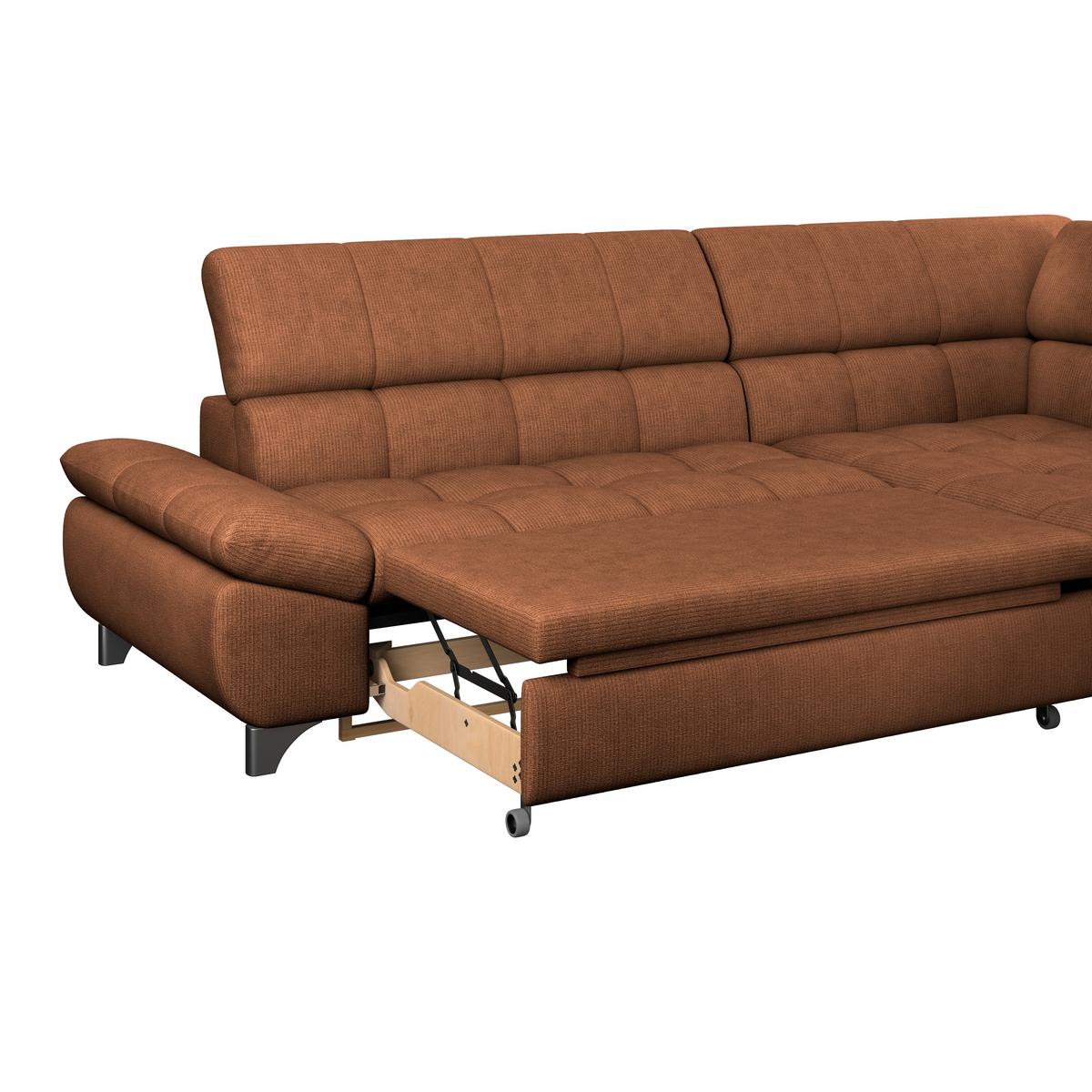 Ecksofa Mit Schlaffunktion Gemini Terracotta 312x234 Cm - Chromfarben/Terracotta, KONVENTIONELL, Textil (312/234cm)