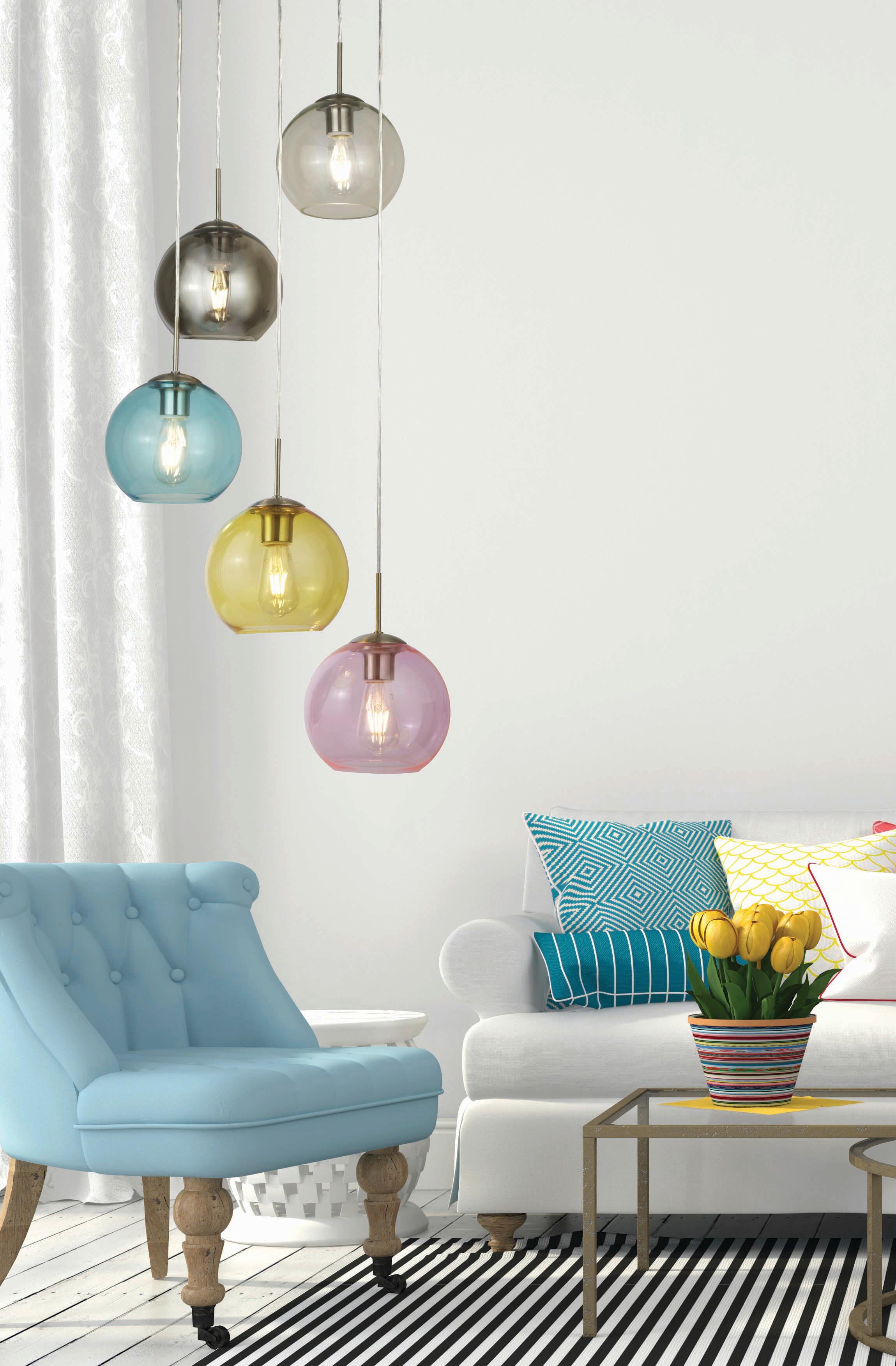 Hängeleuchte 8135-5ss Mardi Gras - Türkis/Pink, Design, Glas/Metall (50/120cm)