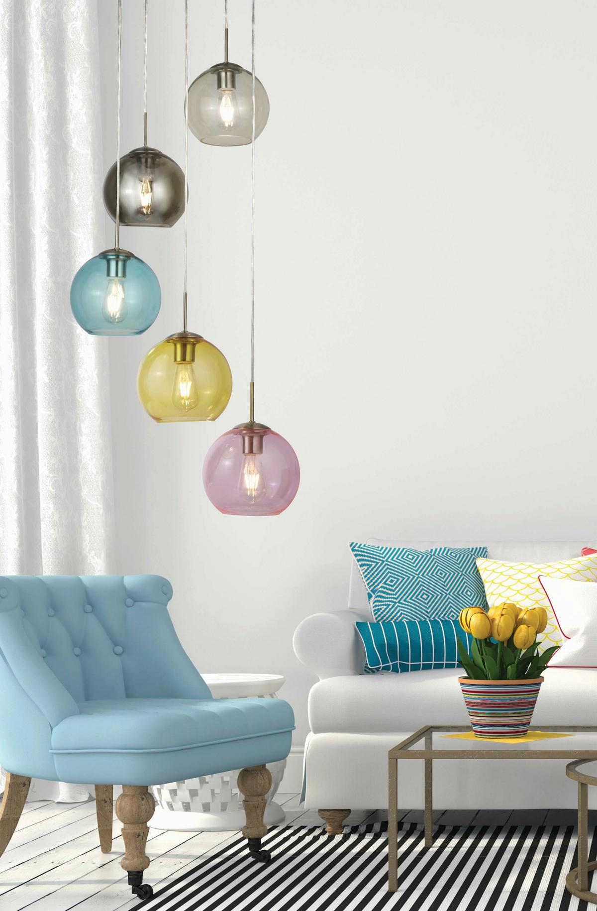 Hängeleuchte 8135-5ss Mardi Gras - Türkis/Pink, Design, Glas/Metall (50/120cm)