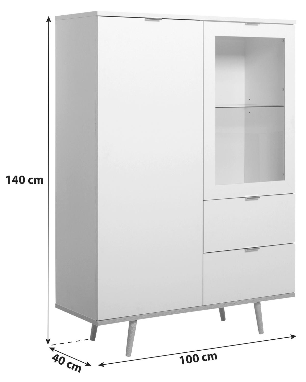 Highboard Mit Glaselementen B 100cm Göteborg, Weiß - Eichefarben/Weiß, KONVENTIONELL, Glas/Holzwerkstoff (100/140/40cm) - MID.YOU