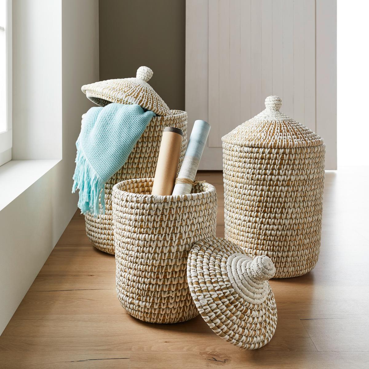 KOŠ LAUREN - M - bílá, Romantický / Rustikální, plast/přírodní materiály (32cm) - Zandiara