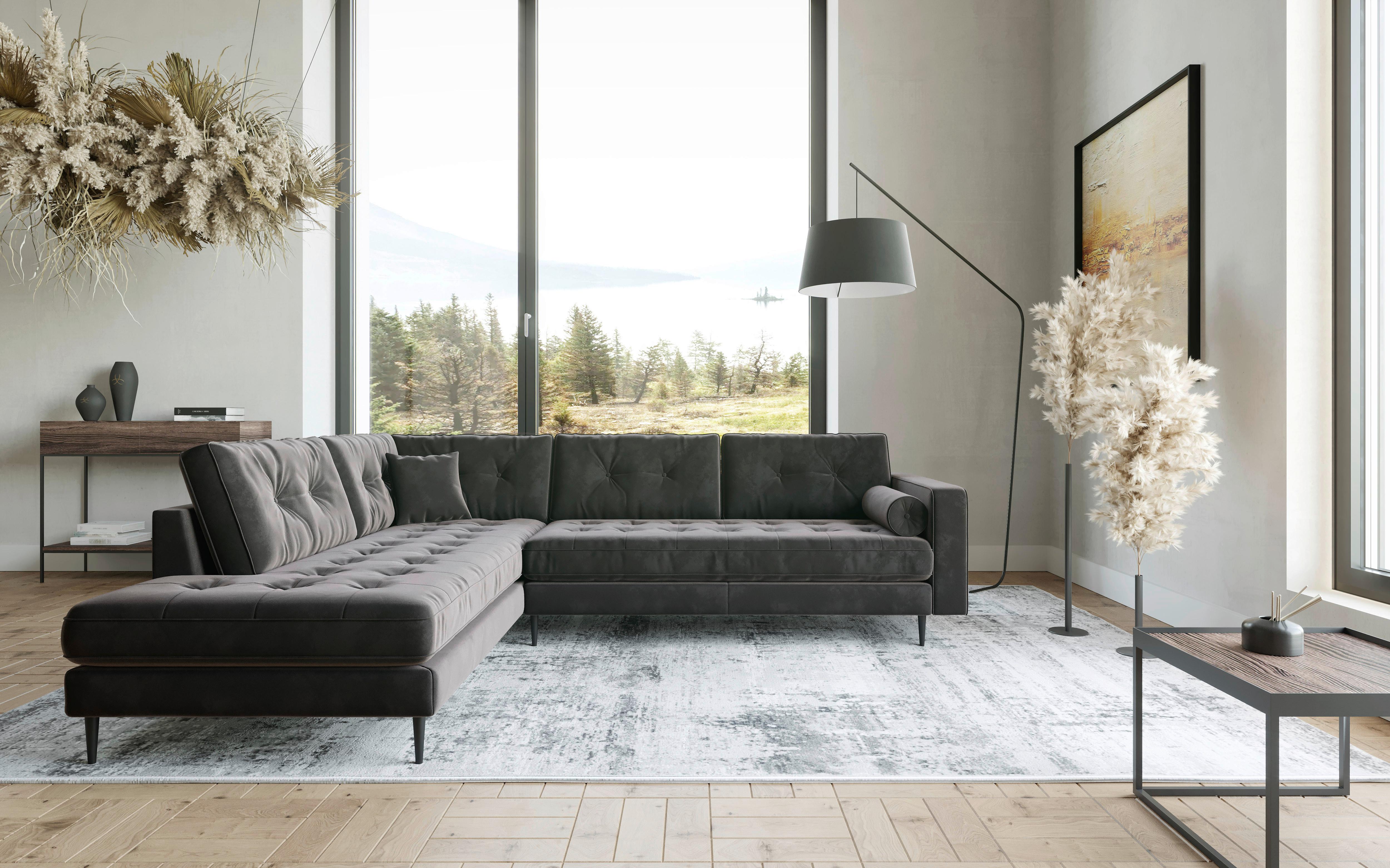 Ecksofa Scott - Edelstahlfarben/Anthrazit, Design, Textil (259/206cm) - Livetastic