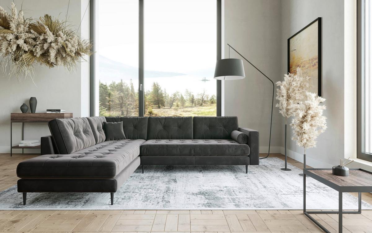 Ecksofa Scott - Edelstahlfarben/Anthrazit, Design, Textil (259/206cm) - Livetastic