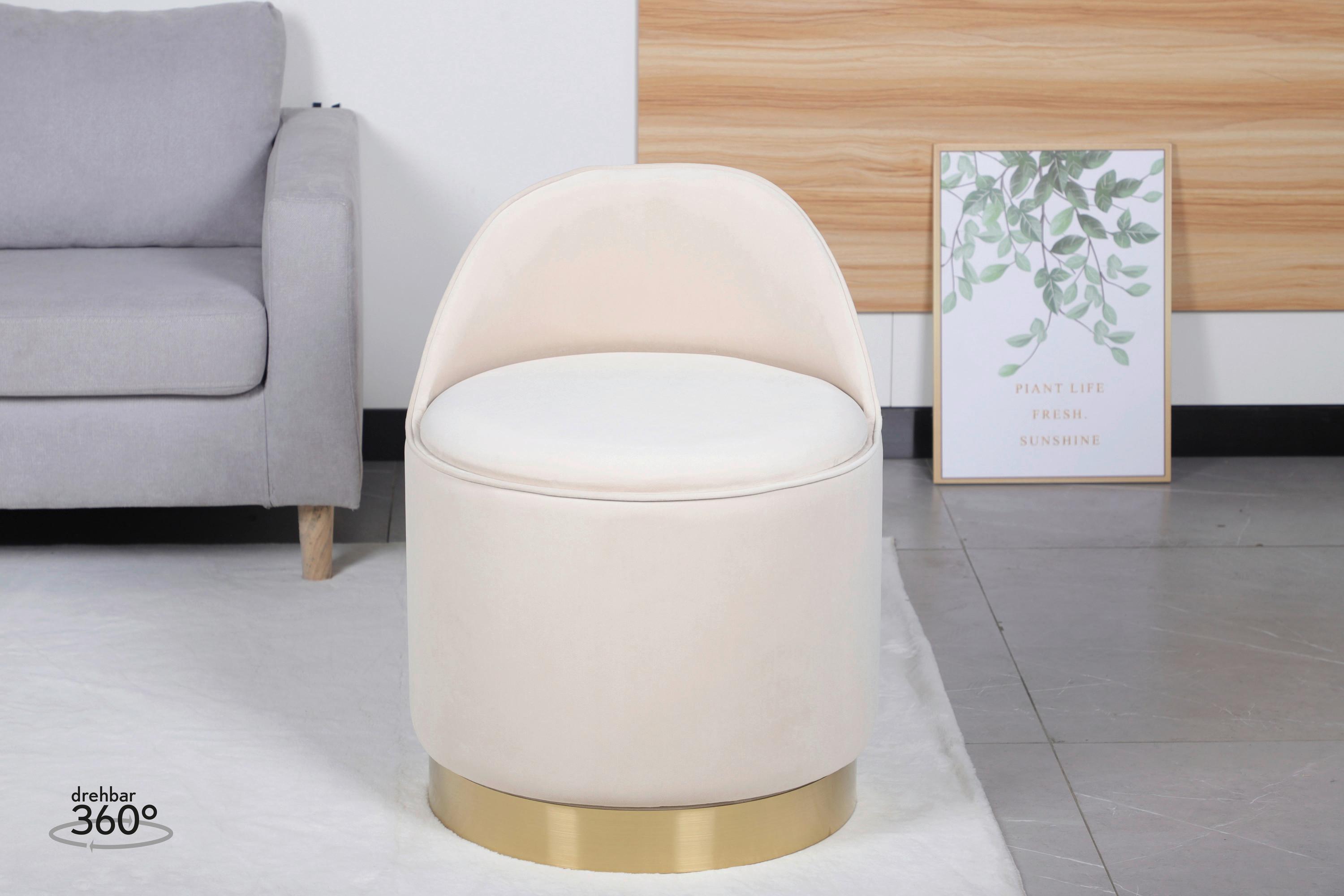 Drehhocker Vilktor 125 Beige D: 52 Cm - Beige/Goldfarben, Design, Textil/Metall (52/68cm) - Kayoom