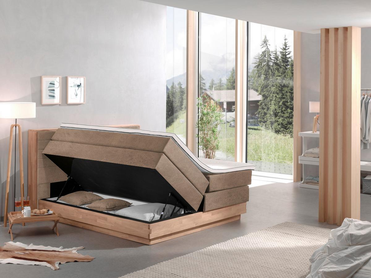 Boxspringbett H4xh4 Mit Topper & Bettkasten 160x200 Moneta - Eichefarben/Beige, MODERN, Holz/Textil (160/200cm) - MID.YOU
