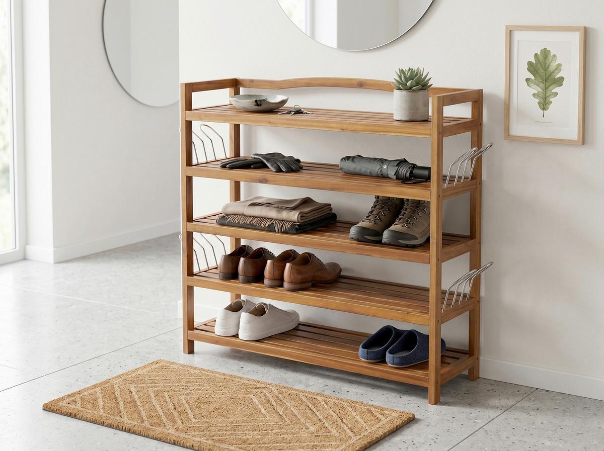 Schuhregal aus Akazie 5-Etagen LxBxH: 26x82x94 cm - Akaziefarben, Basics, Holz (26/82/94cm) - Prestige Home