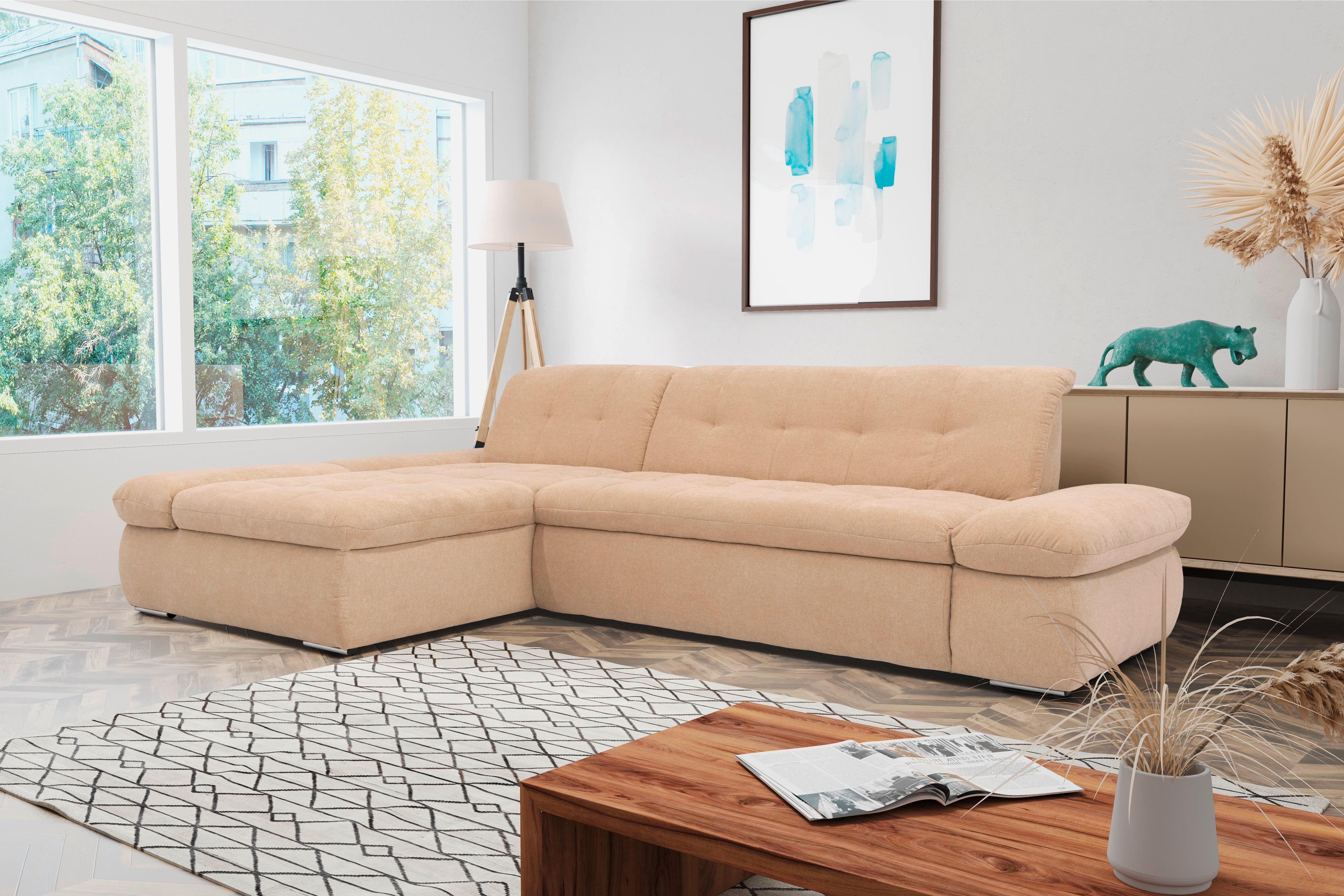 Ecksofa Mit Armteilverstellung Moric Beige Mikrofaser - Chromfarben/Beige, KONVENTIONELL, Textil (172/300cm) - MID.YOU