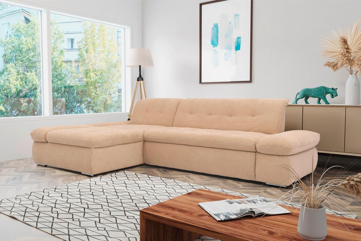 Ecksofa Moric Beige Mikrofaser - Chromfarben/Beige, KONVENTIONELL, Textil (172/300cm) - MID.YOU