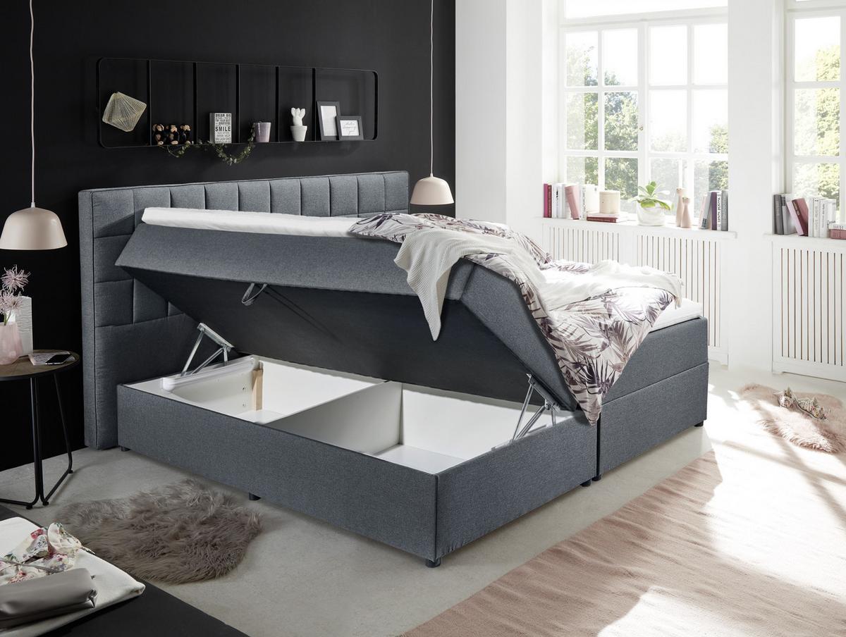 Boxspring postel ALASKA 180x200 cm antracit - antracitová, Basics, kompozitní dřevo/textil (180/200cm) - MID.YOU