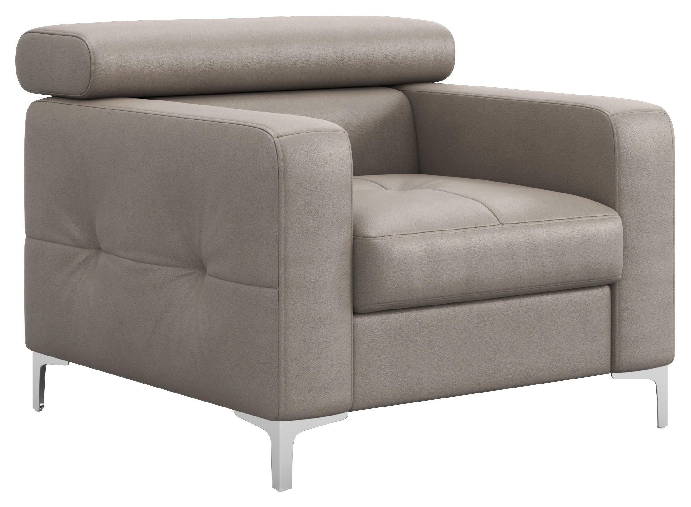 Polstersessel Sammy Grau Leder - Chromfarben/Grau, Design, Leder (99/78-92/106cm) - Livetastic