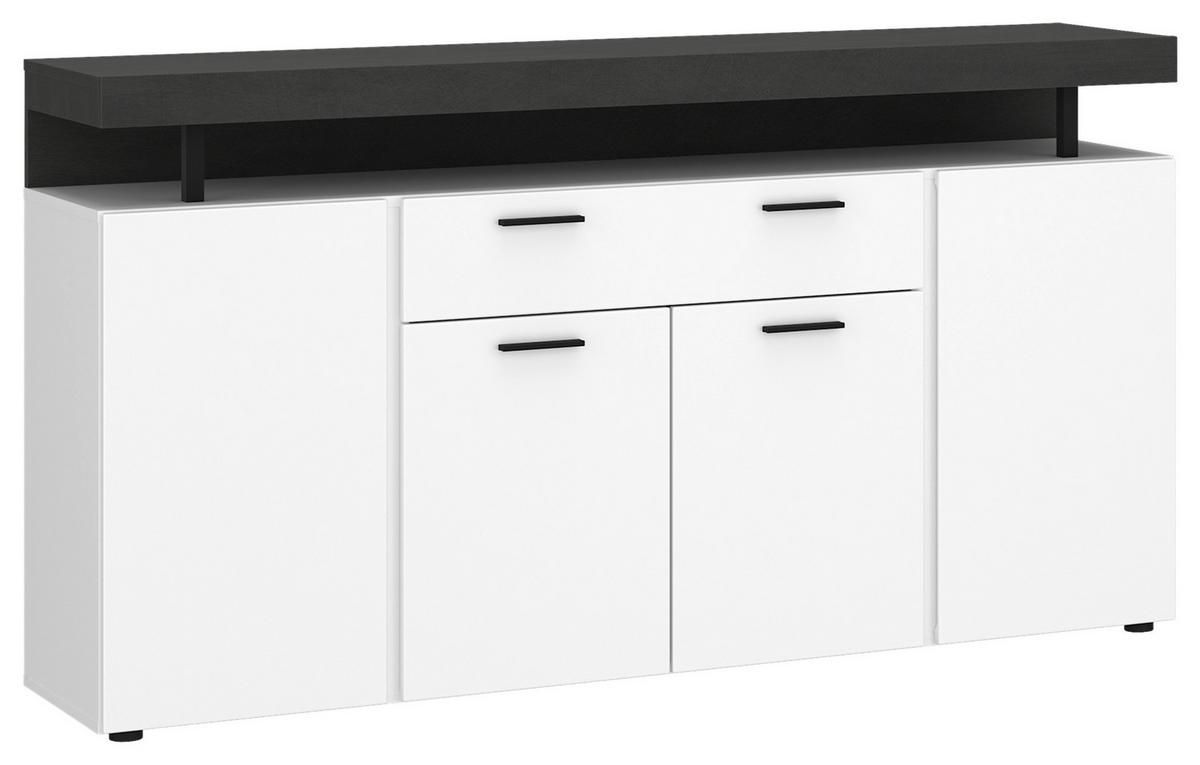 Kommode Fly Alpinweiß/ Weiß Hg/Dunkelgrau B: 164 cm - Weiß Hochglanz/Dunkelgrau, Trend, Holzwerkstoff (164/90/39,6cm)