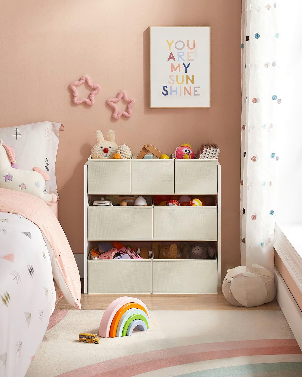 Kinderregal Toy Storage Shelf Weiß/Beige B: 62,5 cm - Beige/Weiß, MODERN, Holzwerkstoff/Textil (62,5/60/29,5cm) - MID.YOU