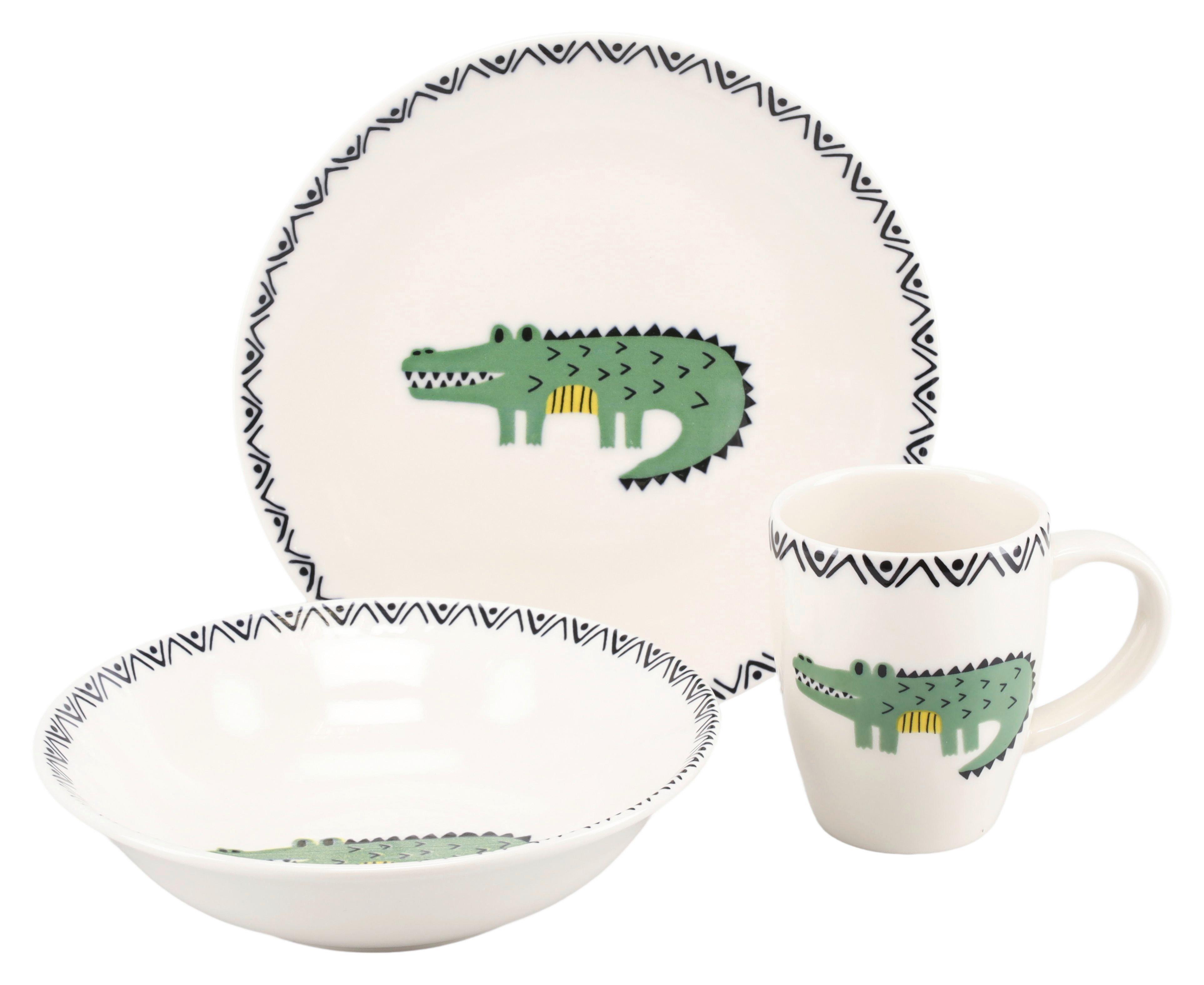 Kindergeschirrset 3 -Teilig. Steinzeug, Krokodil - Multicolor, Basics, Keramik - Creatable