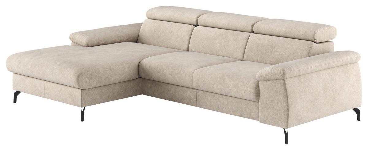 Ecksofa mit Schlaffunktion & Bettkasten Kitty Beige - Beige/Schwarz, Design, Textil (166/244cm) - Livetastic
