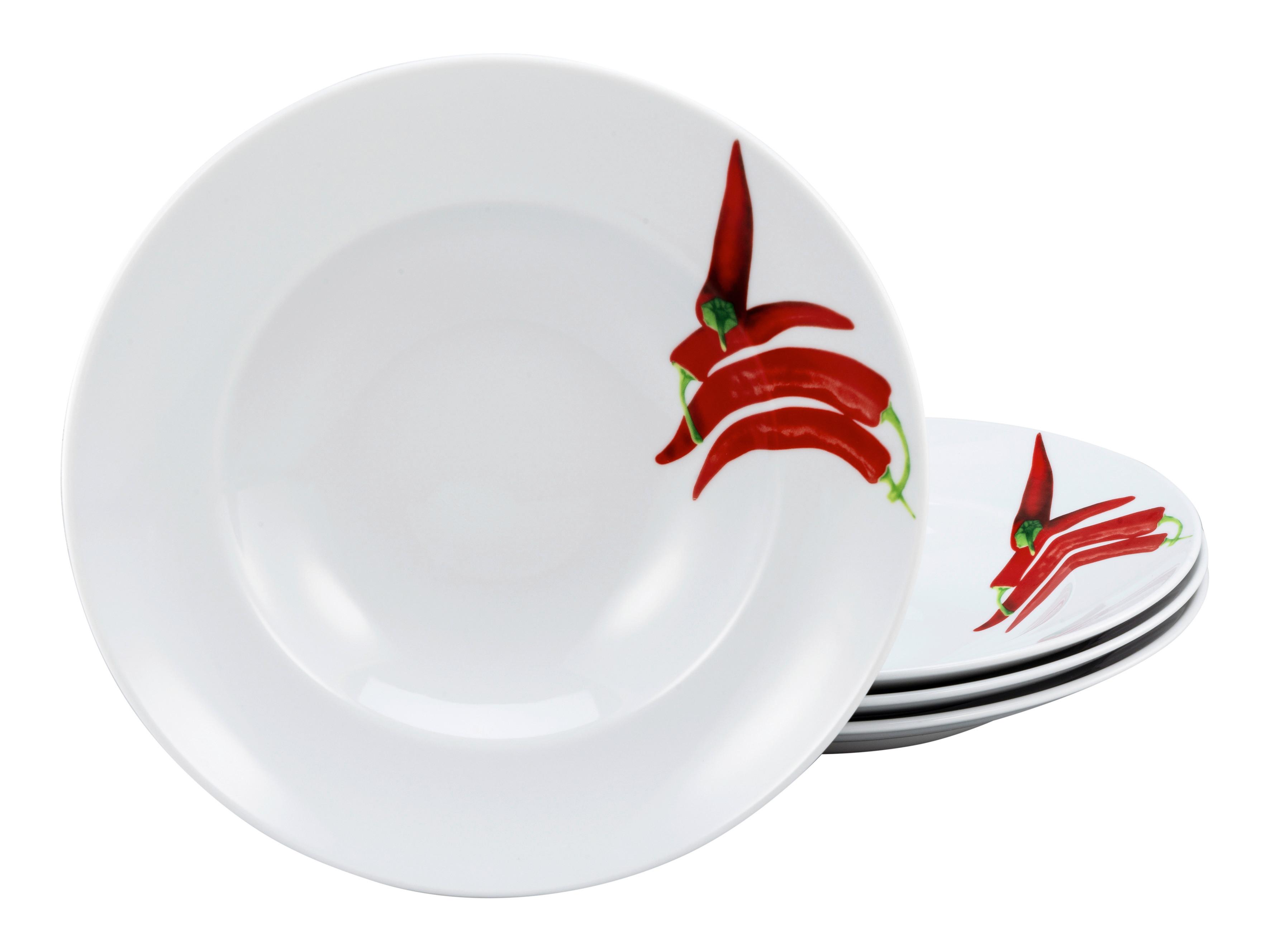 Pastatellerset Europa Chili Weiß 4-teilig - Multicolor, KONVENTIONELL, Keramik (29,5cm) - Creatable