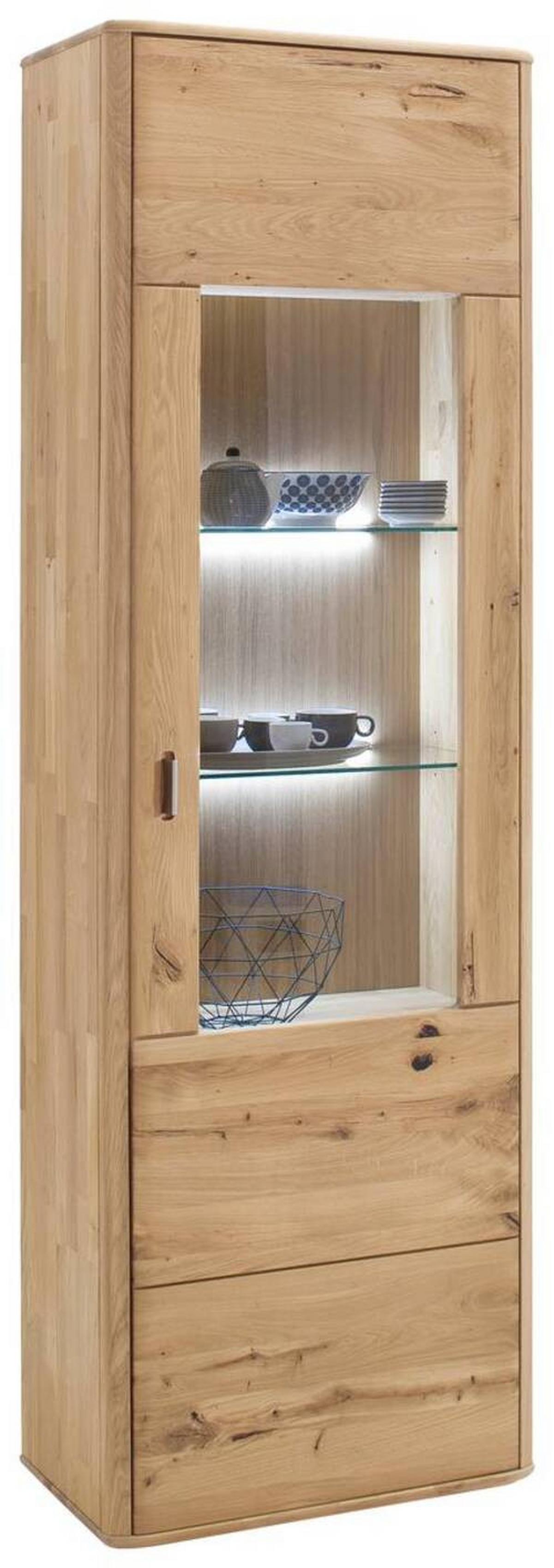 Vitrine Ravello B: 66 cm Massiv Eichefarben - Eichefarben, Design, Glas/Holz (66/208/38cm) - Livetastic
