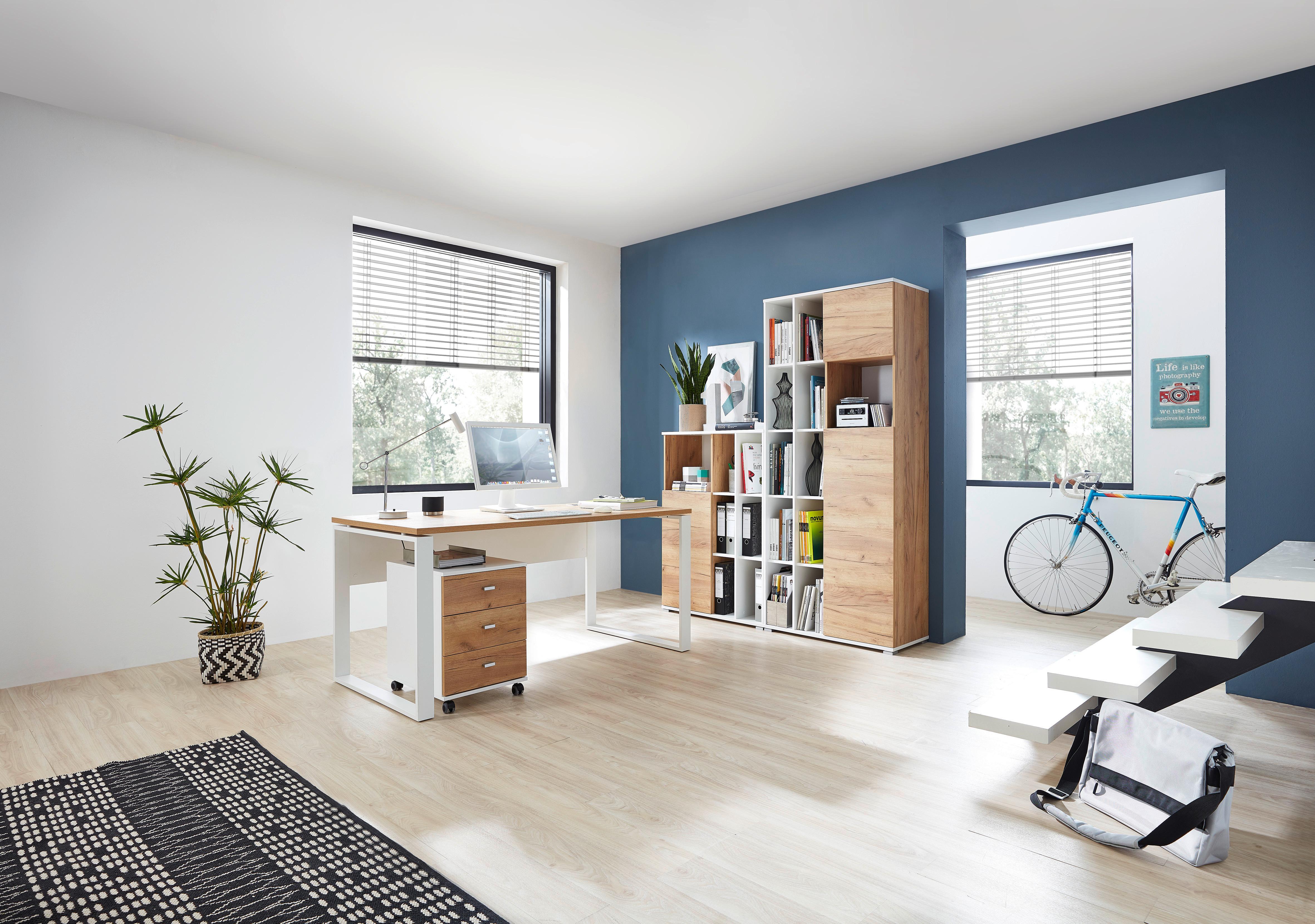 Schreibtisch B 79cm H 75cm Gw-Lioni Eiche Dekor - Eichefarben/Weiß, Design, Holzwerkstoff/Metall (158/79/75cm) - Germania