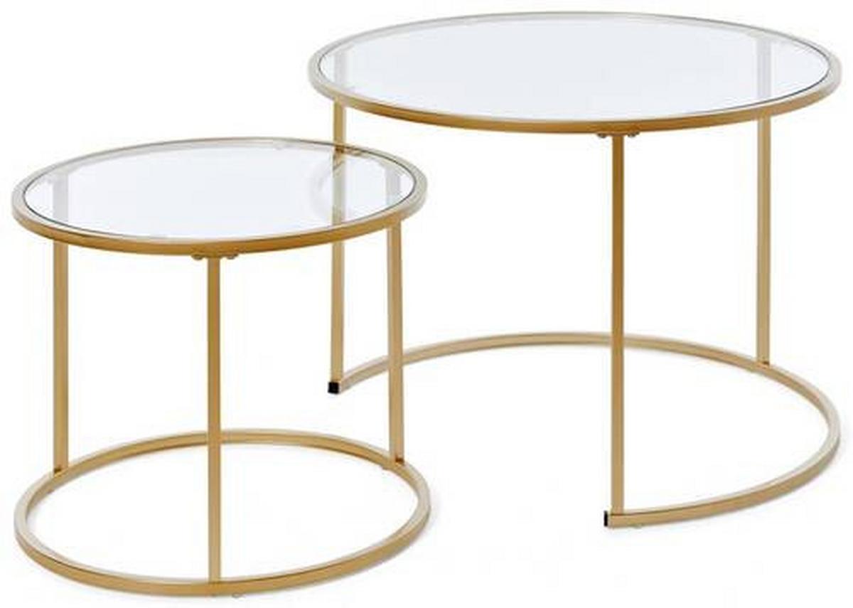 Beistelltisch 2-teilig Sol Coffee Set Weiß/goldfarben - Goldfarben/Weiß, KONVENTIONELL, Holzwerkstoff/Metall (73,4/73,4/50cm) - Livetastic