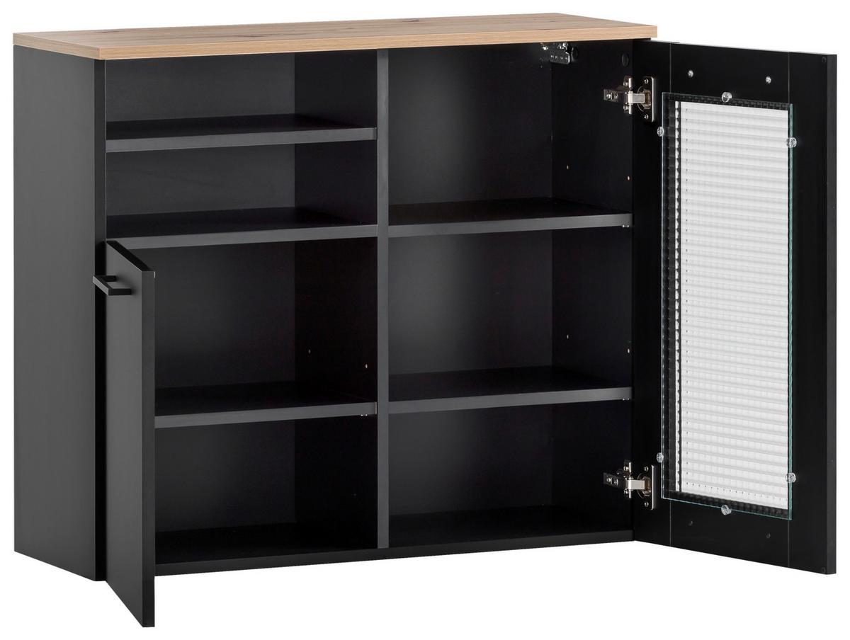 Badezimmer Unterschrank Malte U 800 BxH  80,4x70 cm - Schwarz/Eiche Artisan, MODERN, Glas/Holzwerkstoff (80,4/70/32cm) - MID.YOU