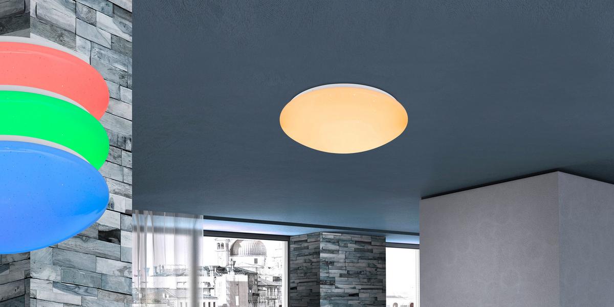 LED-Deckenleuchte Ø 39 cm mit Fernbedienung - Opal/Weiß, Basics, Kunststoff/Metall (39/11cm) - Globo