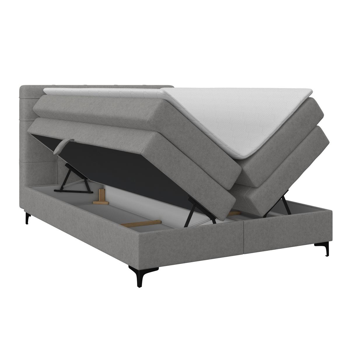 Boxspringbett MITTO Grau 140x200 cm - Schwarz/Grau, KONVENTIONELL, Textil/Metall (140/200cm)