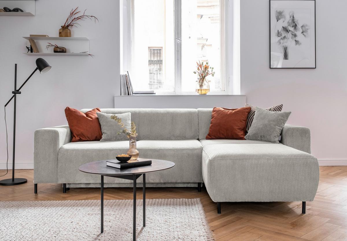 Ecksofa Cuddly Mia Beige S: 260x165 cm - Beige/Schwarz, Textil (260/165cm) - MID.YOU