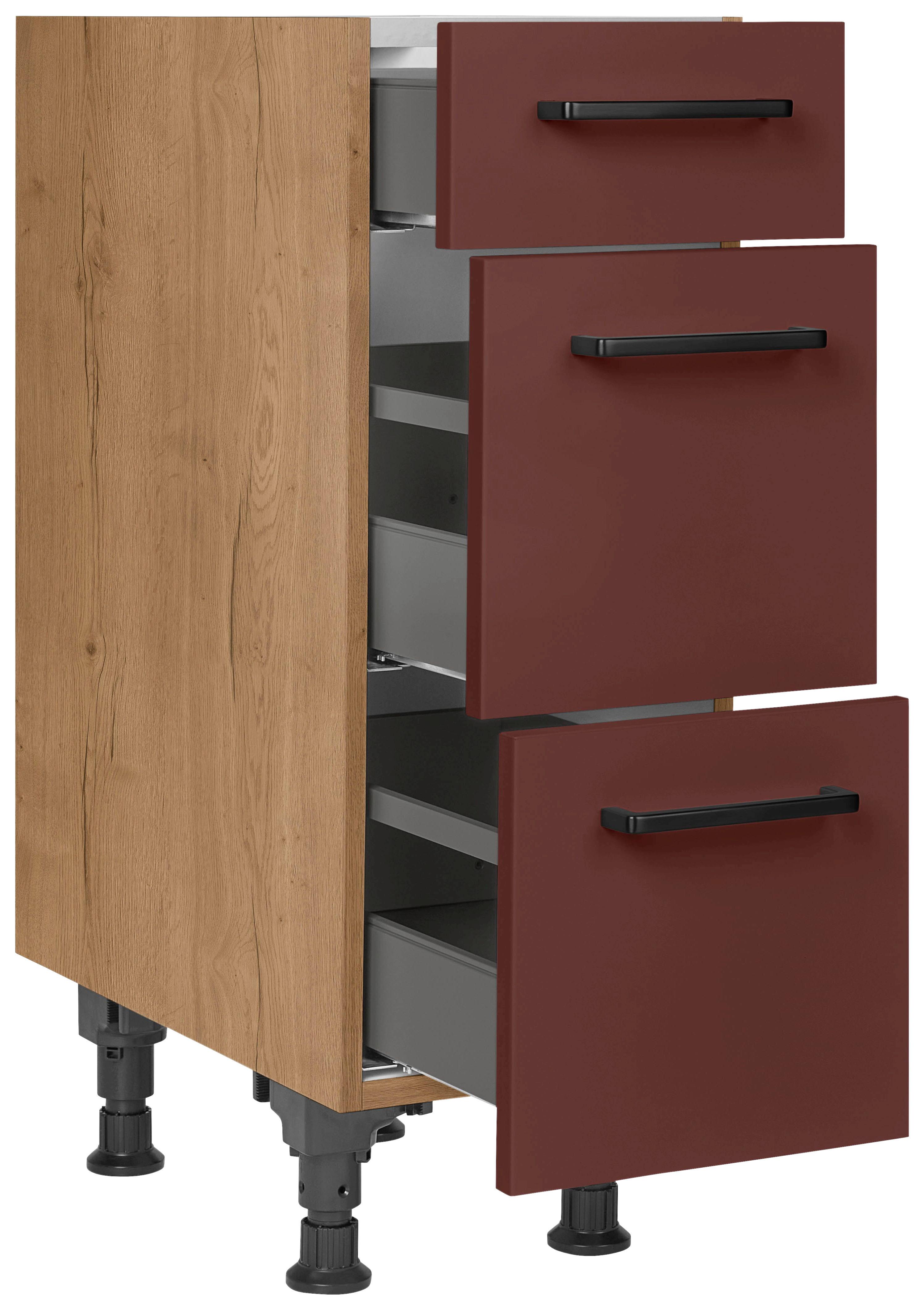 Schubkastenunterschrank Easytouch - Eichefarben/Rot, MODERN, Holzwerkstoff (30/87/56cm) - Nobilia