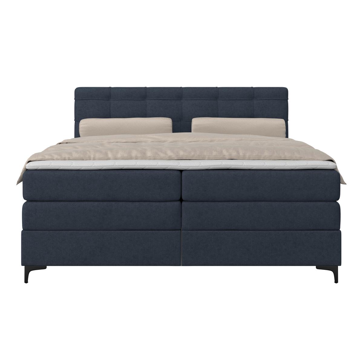 Boxspringbett MITTO Dunkelblau 200x200 cm - Schwarz/Dunkelblau, KONVENTIONELL, Textil/Metall (200/200cm)