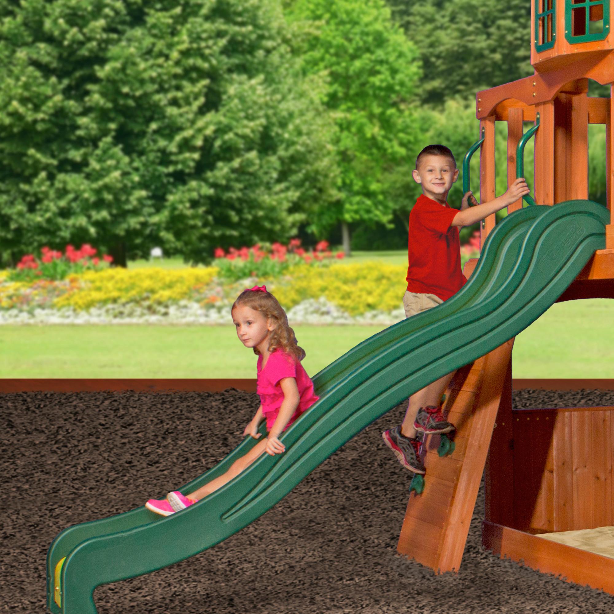 Spielturm Atlantic Aus Zedernholz Massiv - Dunkelgrün/Gelb, Basics, Holz/Kunststoff (551,2/284,5/236,2cm) - Ambia Garden