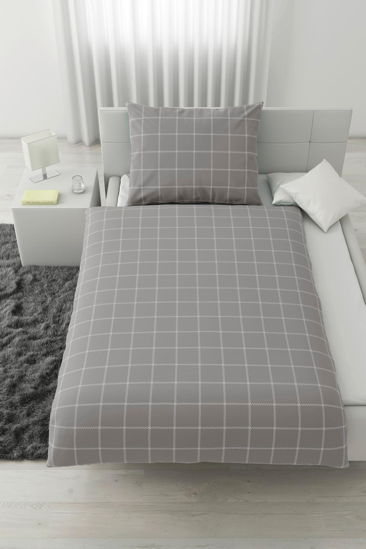 POSTEĽNÁ BIELIZEŇ KARO ALLOVER - svetlosivá, Konventionell, textil (140/200cm) - Mömax