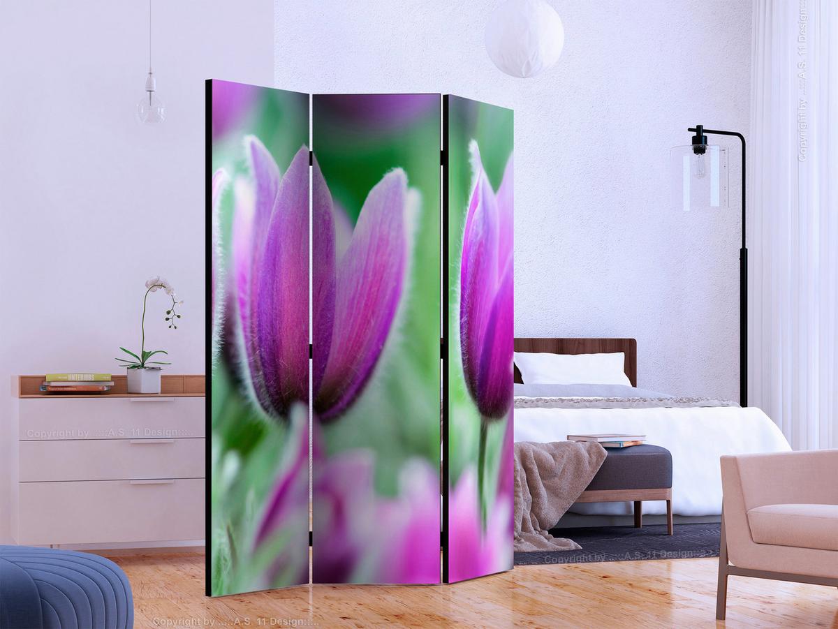 Paravent Grün Violett B: 135 Cm - Violett/Grün, Basics, Holz/Textil (135/172/3cm) - artgeist