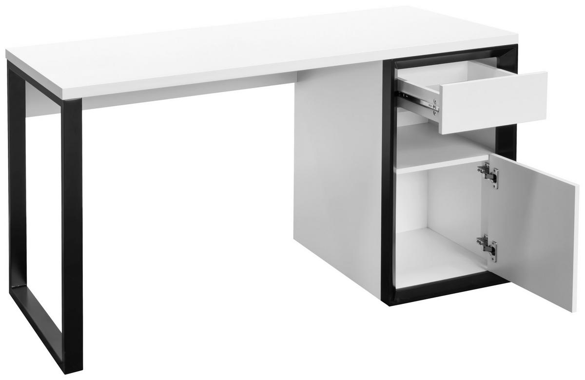 Schreibtisch Pluto Schwarz/Weiß L: 140 cm - Schwarz/Weiß, MODERN, Holzwerkstoff/Metall (140/59/76cm) - Livetastic