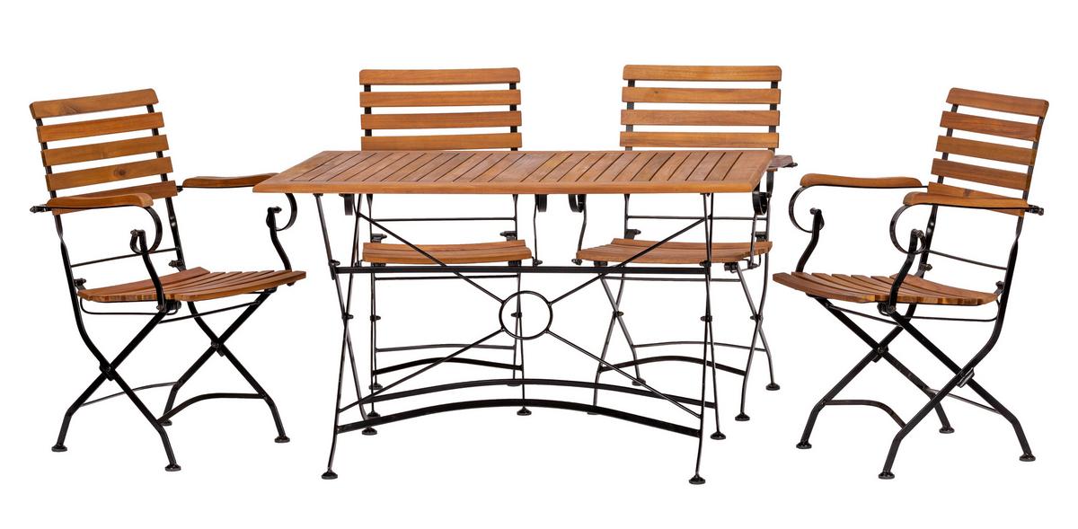 Gartengarnitur Lindau 5-teilig Aus Akazienholz Massiv/metall - Anthrazit/Akaziefarben, Basics, Holz/Metall (120/75/80cm) - Gardenson