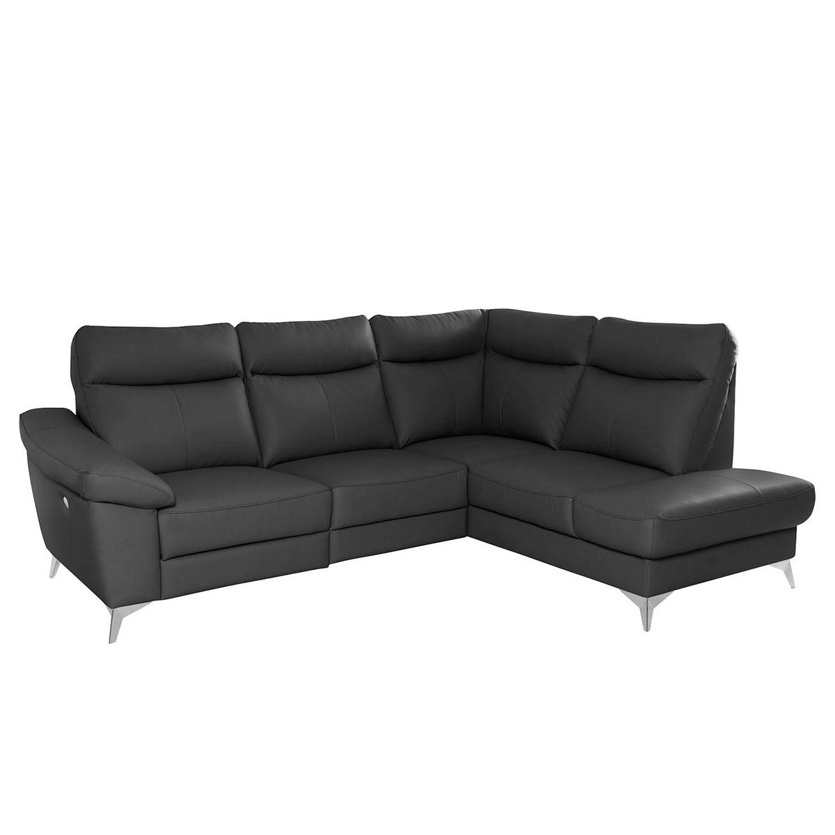 Ecksofa Luna Teilleder Schwarz 242x194 - Chromfarben/Schwarz, Design, Leder/Textil (242/194cm) - Livetastic