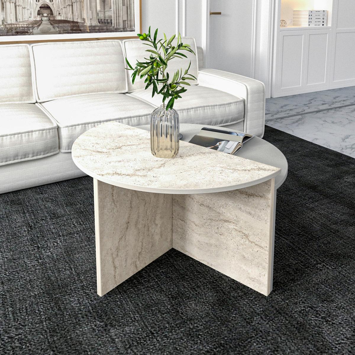 Couchtischset Dolunay Beige, Grau 2-teilig - Beige/Grau, Design, Holzwerkstoff - Livetastic