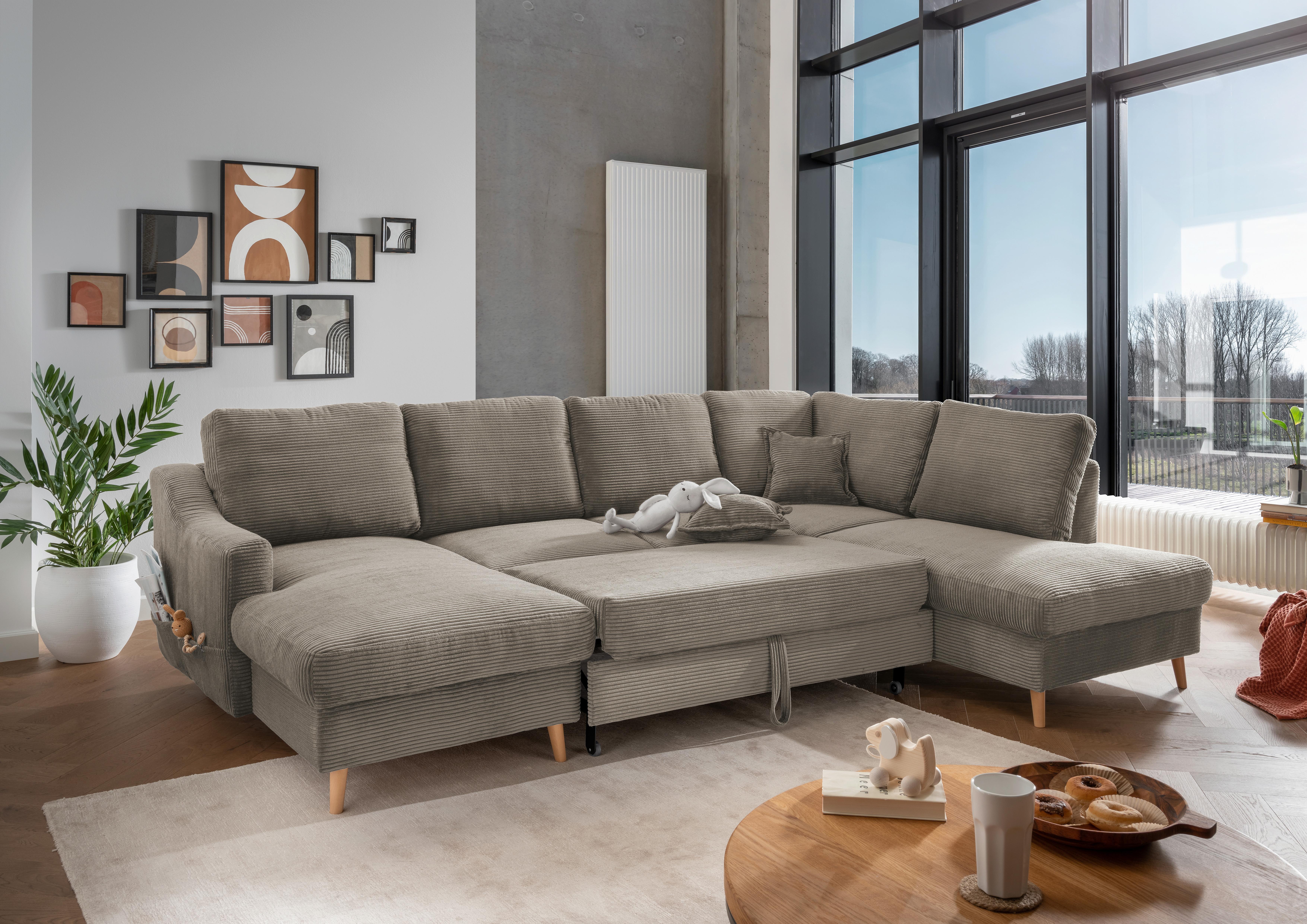 Wohnlandschaft Valentina - Graubraun/Naturfarben, KONVENTIONELL, Textil (150/301/200cm) - P & B