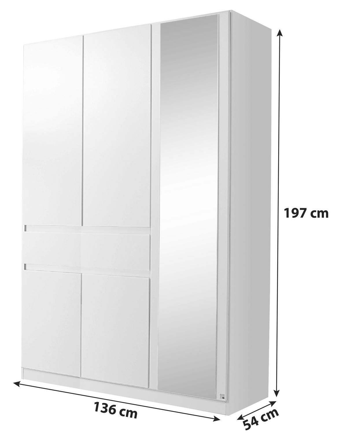 Drehtürenschrank "tübingen" , Weiß - Weiß, Design, Glas/Holzwerkstoff (136/197/54cm) - Rauch Möbel