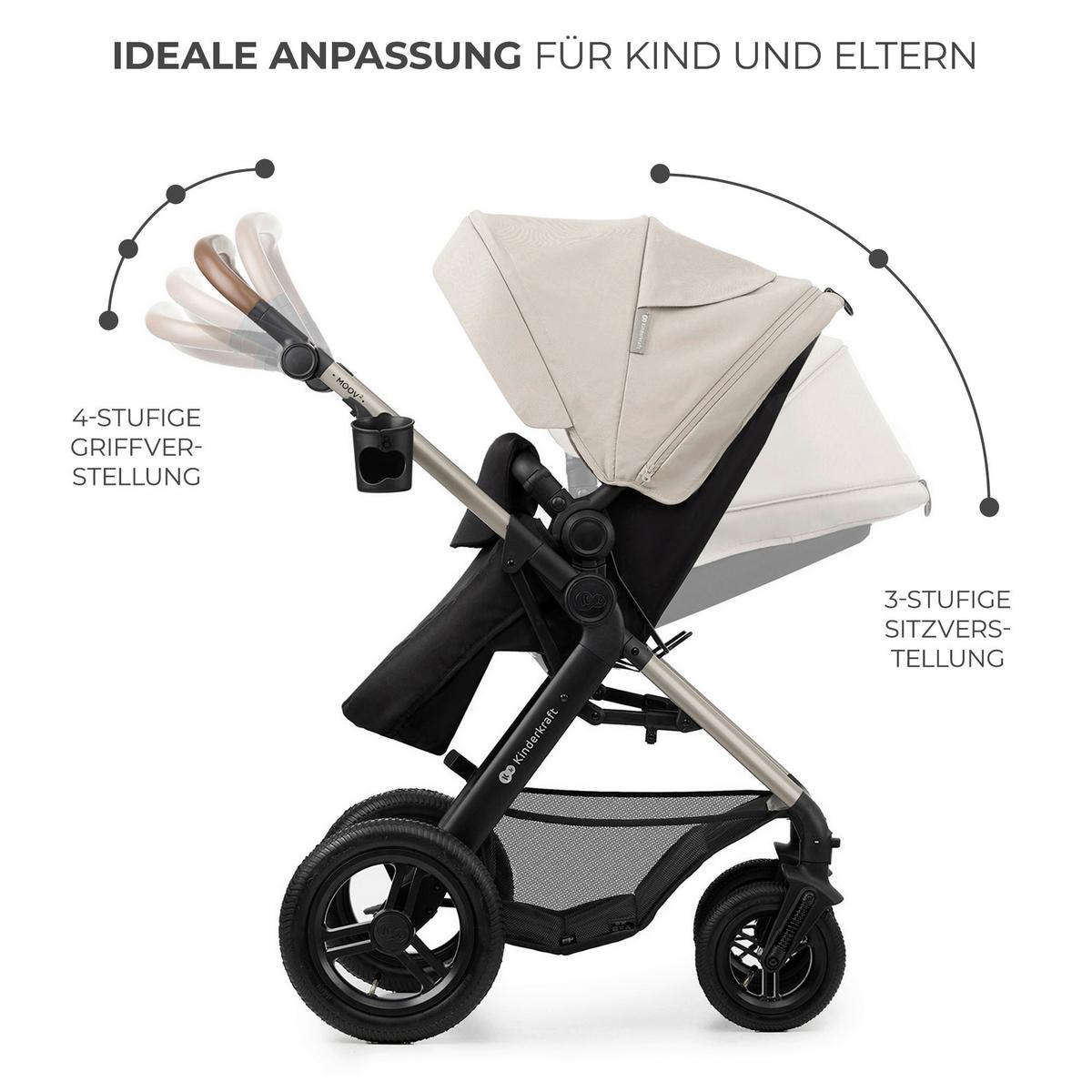 Kinderwagenset schwarz/grau 7 tlg. - Greige/Goldfarben, Basics, Textil/Metall (86,5/86,5/106cm) - Kinderkraft