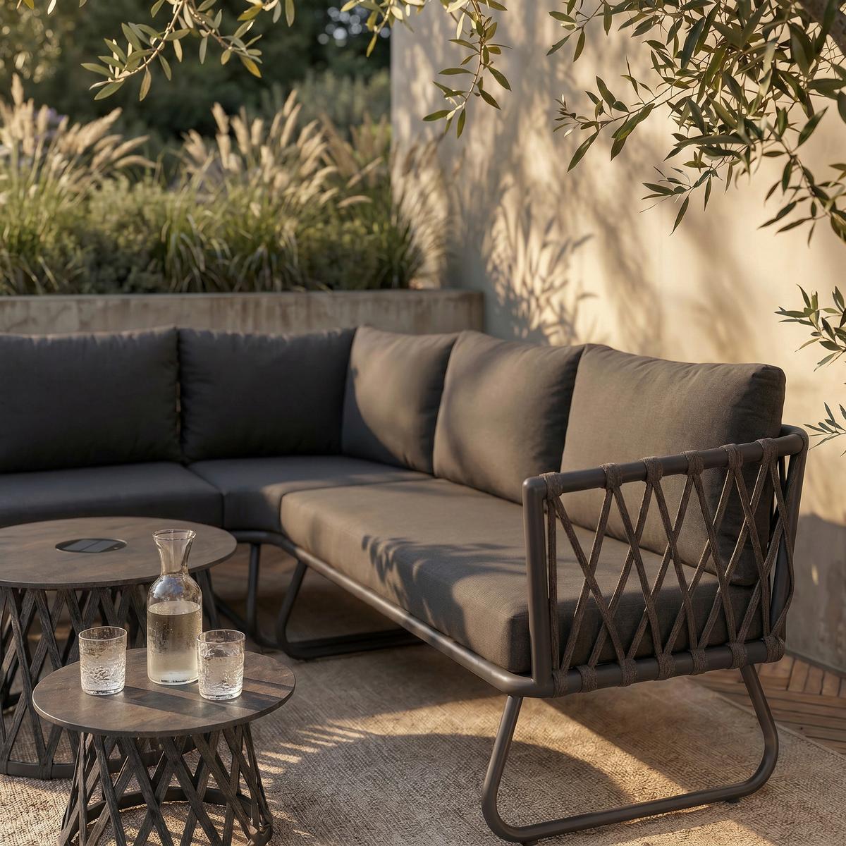 TERASOVÁ SEDACÍ SOUPRAVA ELEA - tmavě šedá/antracitová, Moderní, kov/textil (234/74/77cm) - Bessagi Garden