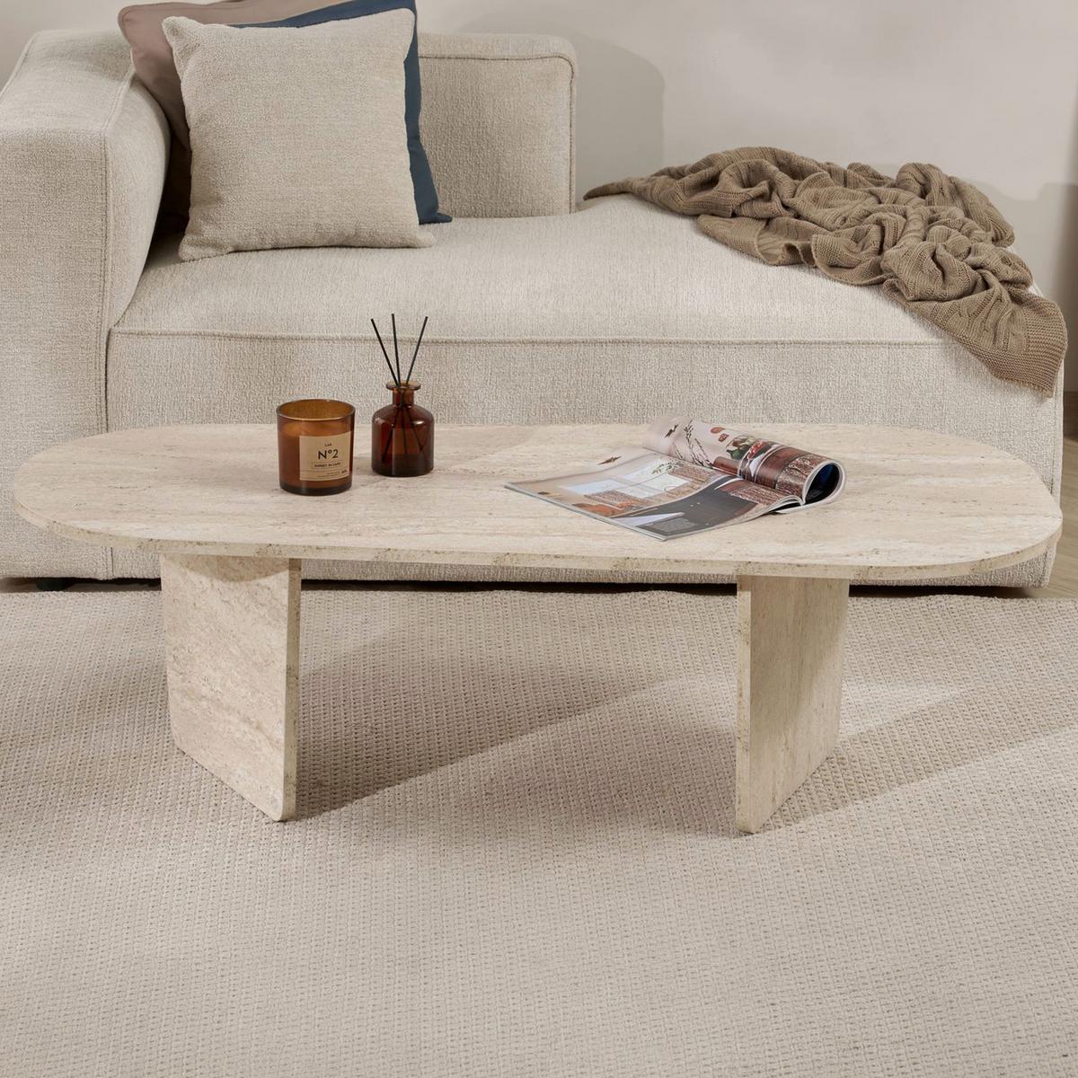 COUCHTISCH Ovalis Creme L: 130cm - Creme, Design, Holzwerkstoff (130/65/40cm) - MID.YOU