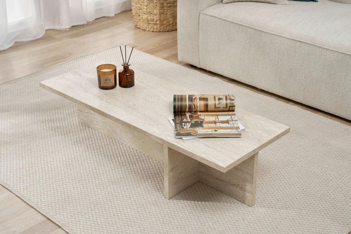 COUCHTISCH Travertine B: 120cm - Elfenbein, MODERN, Holzwerkstoff (120/30/45cm)