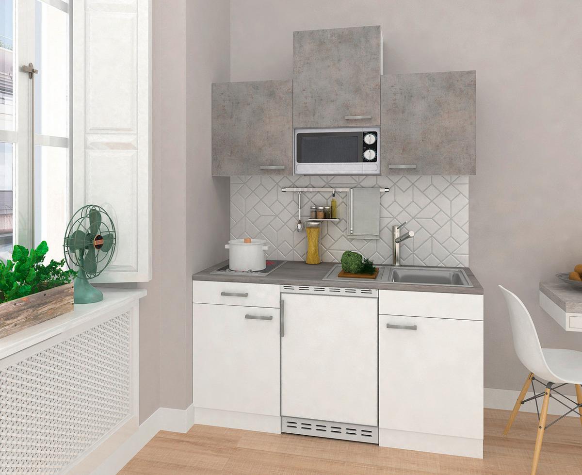 Miniküche mit Kühlschrank und Mikrowelle B: 150 cm Grau/Weiß - Weiß/Grau, KONVENTIONELL, Holzwerkstoff (150cm) - Respekta