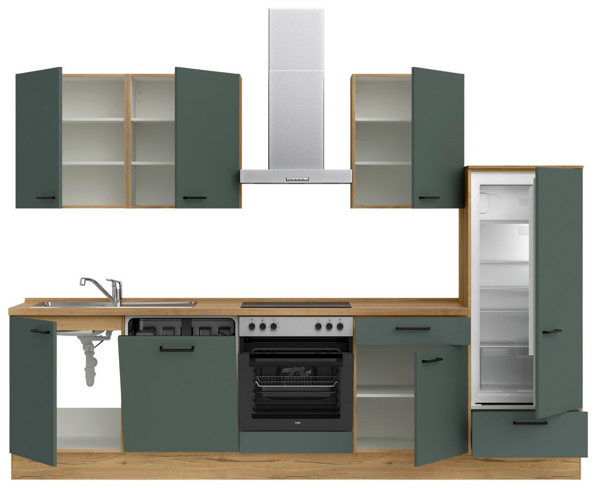 Küchenleerblock Easytouch Low-Line, L10 Rechts - Dunkelgrün/Eichefarben, MODERN, Holzwerkstoff (300cm) - Nobilia