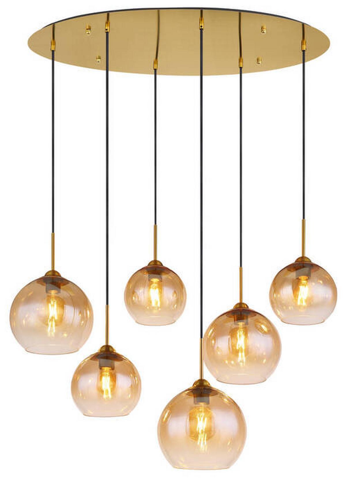 Hängeleuchte Exkl. 6xe27, 60w - Klar/Messingfarben, Design, Glas/Metall (97,5/40/150cm) - Globo