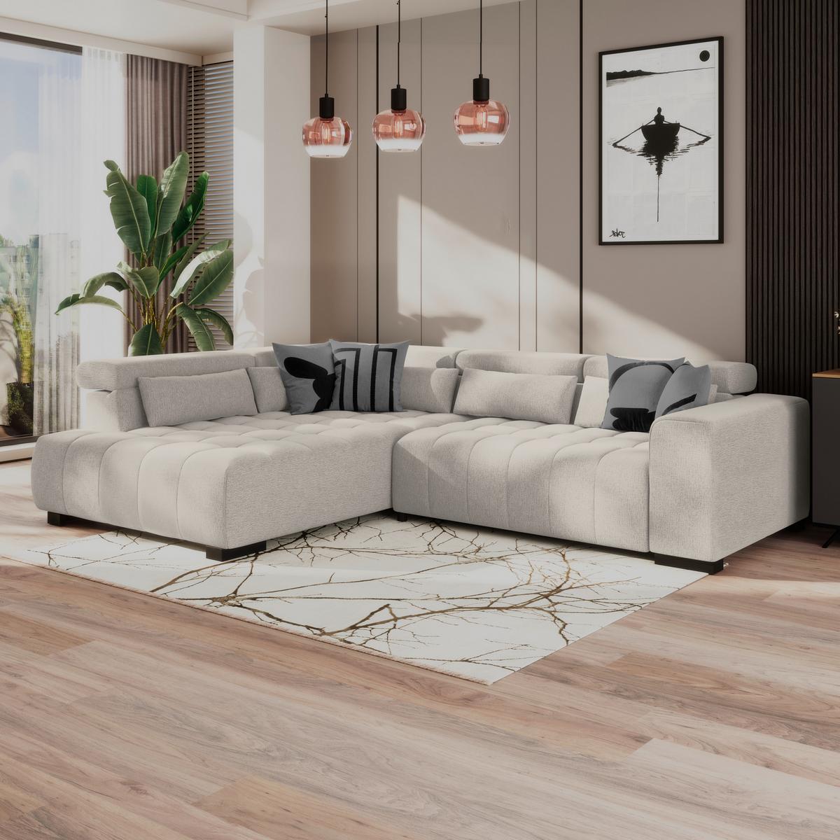 Ecksofa Matera Beige/Naturfarben 226x311 cm - Beige/Schwarz, Trend, Textil (226/311cm)