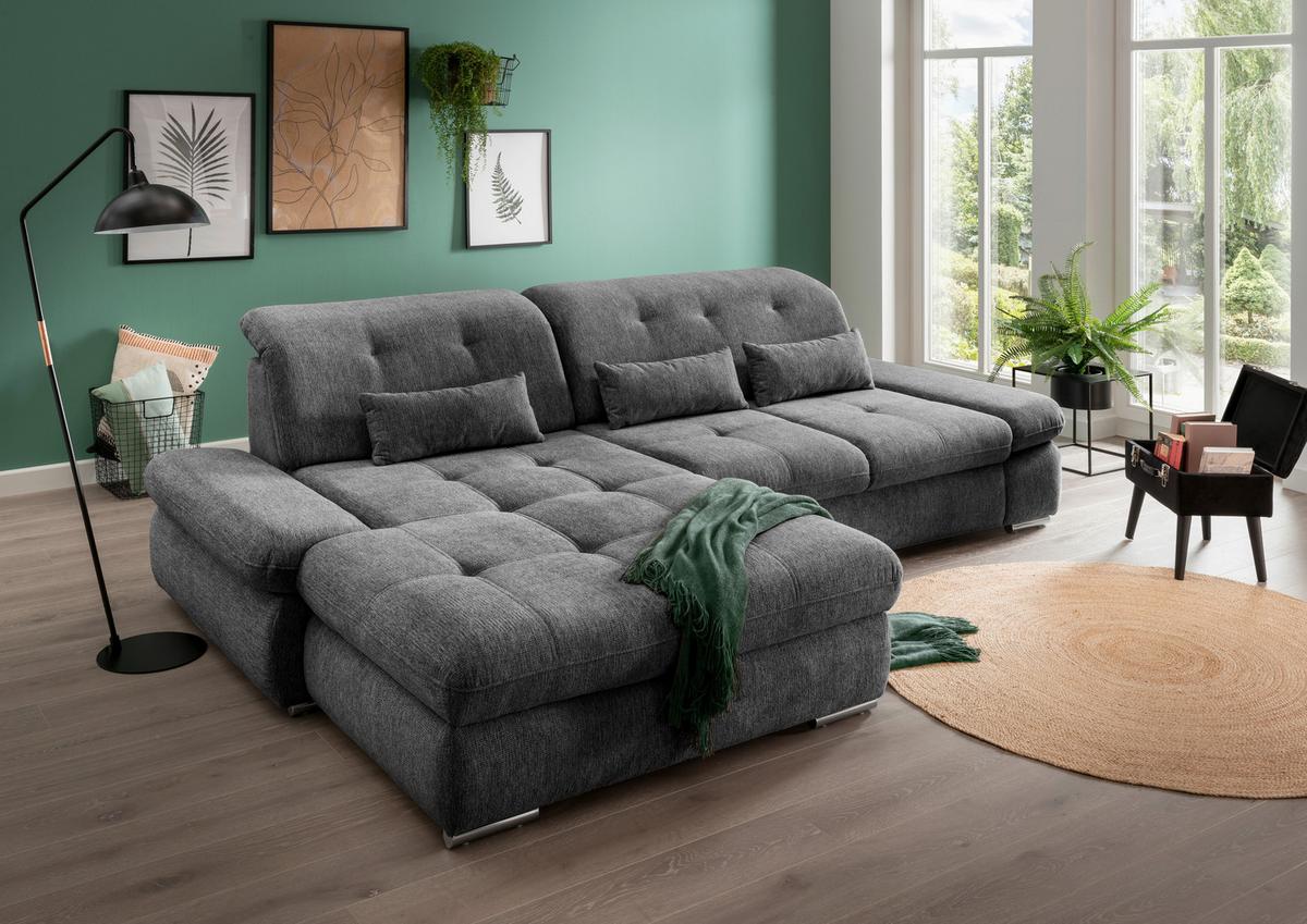 Ecksofa Dalida Anthrazit S: 196x300 cm - Chromfarben/Anthrazit, Design, Textil (196/300cm) - Livetastic