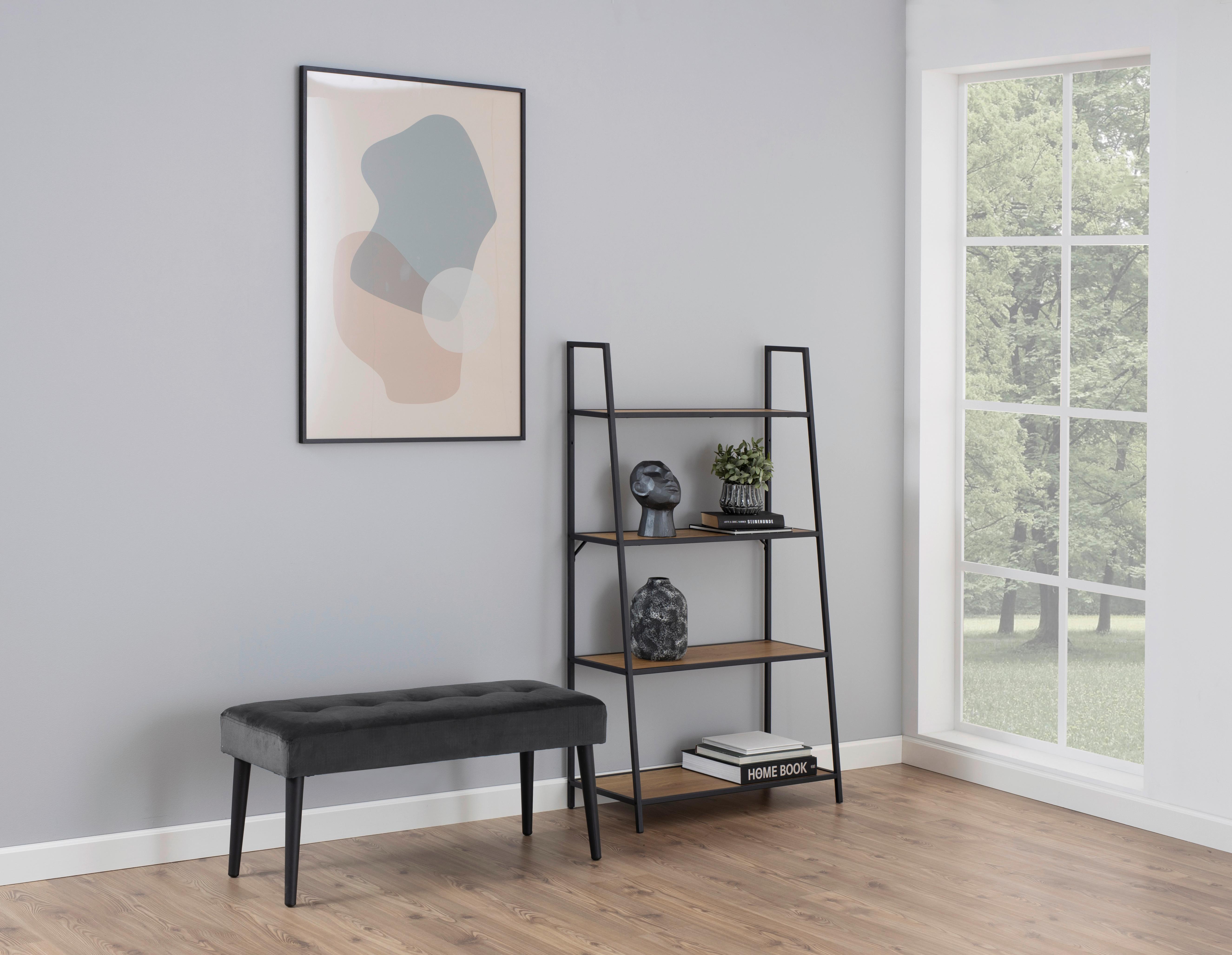 Garderobenbank Glory B: 95 cm Gepolstert Samt Grau - Dunkelgrau/Schwarz, Trend, Textil/Metall (95/45/38cm) - Livetastic